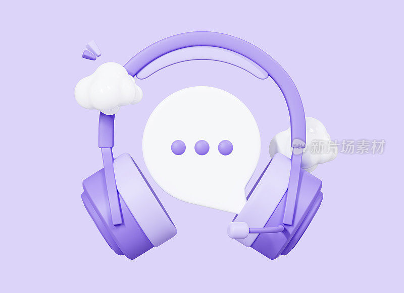 3D Call center. Headphones with speech bubble message. Online customer support. Contact Us. Assistant and hotline service. Cartoon creative design icon isolated on white background. 3D rendering